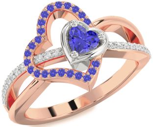 Diamond Emerald Platinum & Rose Gold Heart Ring