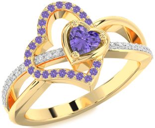 Diamond Emerald Gold Heart Ring