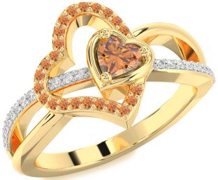 Diamond Emerald Gold Heart Ring