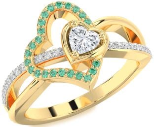 Diamond Emerald Gold Heart Ring