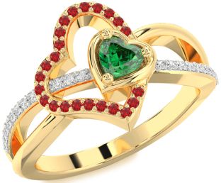 Diamond Emerald Gold Heart Ring