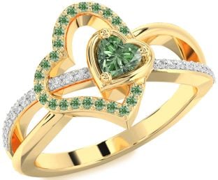 Diamond Emerald Gold Heart Ring