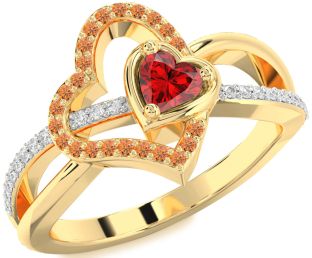 Diamond Emerald Gold Heart Ring