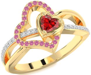 Diamond Emerald Gold Heart Ring