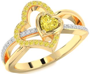 Diamond Emerald Gold Heart Ring