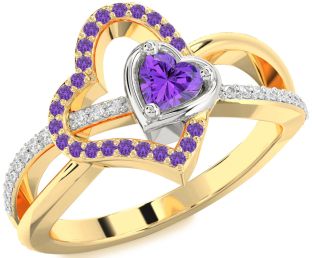 Diamond Emerald Platinum & Yellow Gold Heart Ring