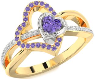 Diamond Emerald Platinum & Yellow Gold Heart Ring