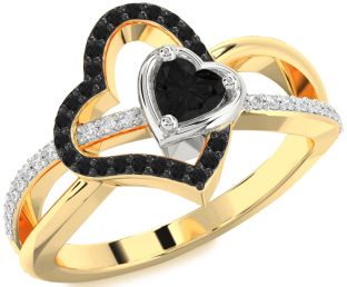 Diamond Emerald Platinum & Yellow Gold Heart Ring