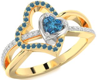 Diamond Emerald Platinum & Yellow Gold Heart Ring