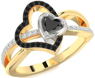 Diamond Emerald Platinum & Yellow Gold Heart Ring