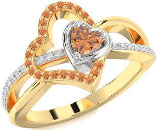 Diamond Emerald Platinum & Yellow Gold Heart Ring