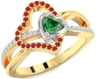 Diamond Emerald Platinum & Yellow Gold Heart Ring