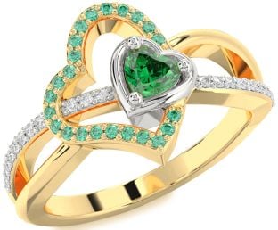 Diamond Emerald Platinum & Yellow Gold Heart Ring