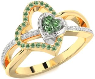 Diamond Emerald Platinum & Yellow Gold Heart Ring