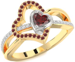Diamond Emerald Platinum & Yellow Gold Heart Ring