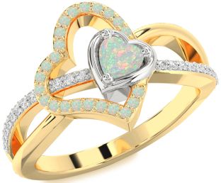 Diamond Emerald Platinum & Yellow Gold Heart Ring