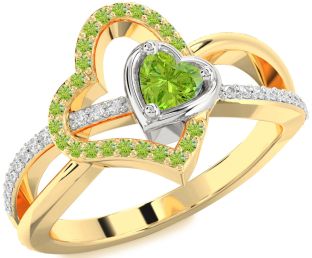 Diamond Emerald Platinum & Yellow Gold Heart Ring