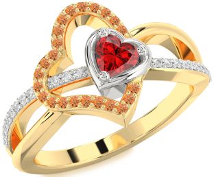 Diamond Emerald Platinum & Yellow Gold Heart Ring