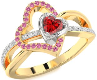 Diamond Emerald Platinum & Yellow Gold Heart Ring