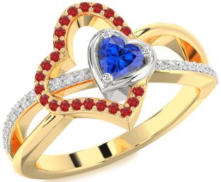 Diamond Emerald Platinum & Yellow Gold Heart Ring
