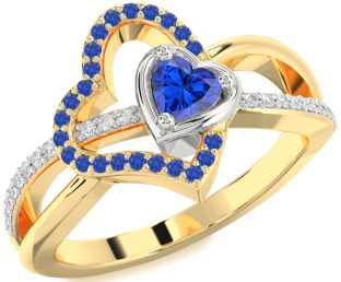 Diamond Emerald Platinum & Yellow Gold Heart Ring
