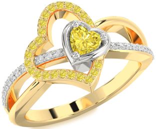 Diamond Emerald Platinum & Yellow Gold Heart Ring