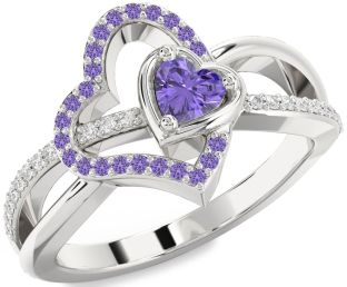 Diamond Emerald Platinum Heart Ring