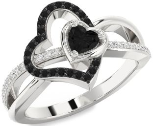 Diamond Emerald Platinum Heart Ring