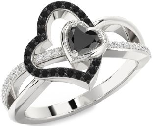 Diamond Emerald Platinum Heart Ring