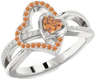 Diamond Emerald Platinum Heart Ring