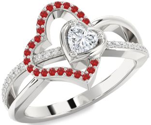 Diamond Emerald Platinum Heart Ring