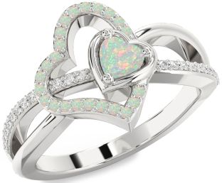 Diamond Emerald Platinum Heart Ring