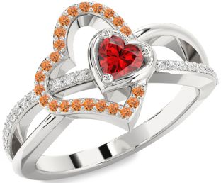 Diamond Emerald Platinum Heart Ring