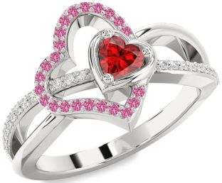 Diamond Emerald Platinum Heart Ring
