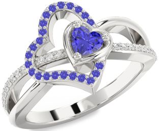 Diamond Emerald Platinum Heart Ring