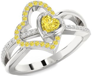 Diamond Emerald Platinum Heart Ring