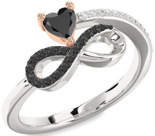 Diamond Emerald Platinum & Rose Gold Infinity Heart Ring