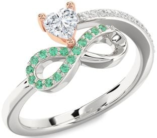 Diamond Emerald Platinum & Rose Gold Infinity Heart Ring