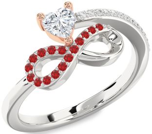 Diamond Emerald Platinum & Rose Gold Infinity Heart Ring