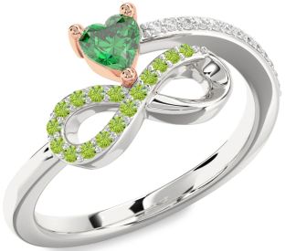 Diamond Emerald Platinum & Rose Gold Infinity Heart Ring