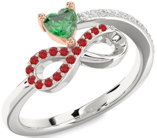 Diamond Emerald Platinum & Rose Gold Infinity Heart Ring