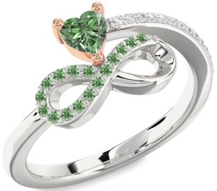 Diamond Emerald Platinum & Rose Gold Infinity Heart Ring