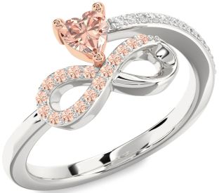 Diamond Emerald Platinum & Rose Gold Infinity Heart Ring