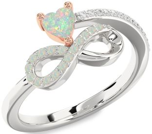 Diamond Emerald Platinum & Rose Gold Infinity Heart Ring