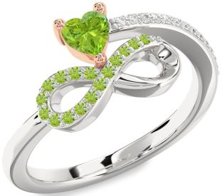 Diamond Emerald Platinum & Rose Gold Infinity Heart Ring