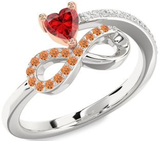 Diamond Emerald Platinum & Rose Gold Infinity Heart Ring