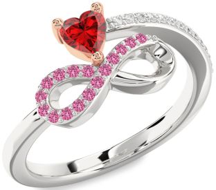 Diamond Emerald Platinum & Rose Gold Infinity Heart Ring