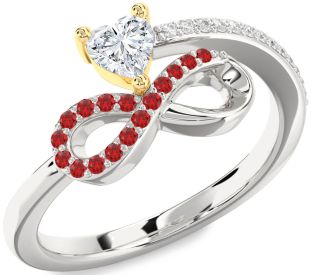 Diamond Emerald Platinum & Yellow Gold Infinity Heart Ring