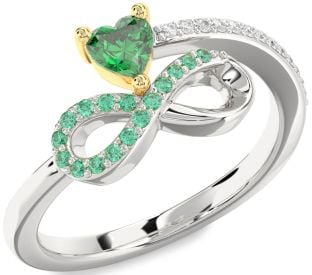 Diamond Emerald Platinum & Yellow Gold Infinity Heart Ring