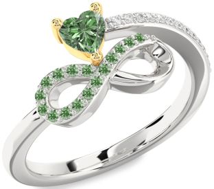 Diamond Emerald Platinum & Yellow Gold Infinity Heart Ring